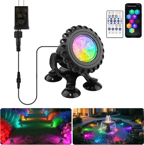 T-SUN Luces de estanque de colores con temporizador, luz LED subacuática para estanque sumergible, focos de fuente para acuario, iluminación de