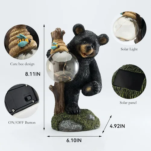 Miniatura 3 de Suyorpe Estatuas de jardín con luz decorativa de oso, estatua solar de oso exterior, decoración de jardín de animales, decoración divertida