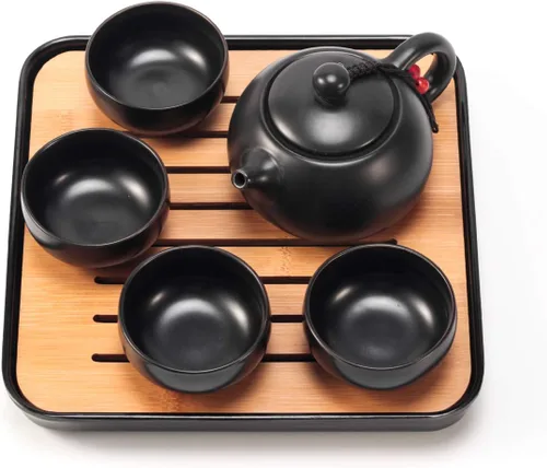 Miniatura 4 de Juego de Tetera y Tazas de Té Chino con Bandeja e Infusor - Juego de Té de Cerámica de Viaje, Tetera de Porcelana, Portátil Todo en Una Bolsa