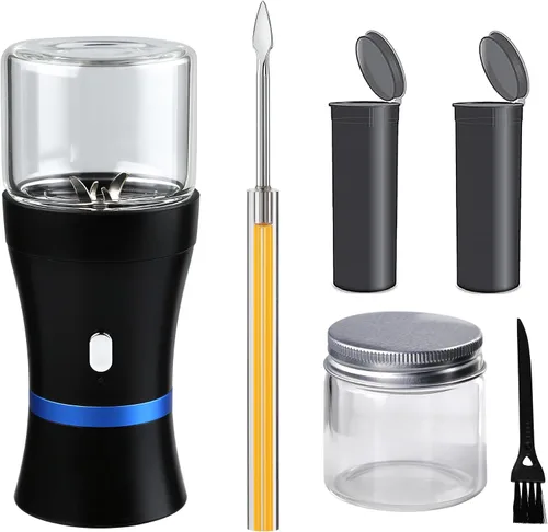 Miniatura 7 de Spacenight Molinillo eléctrico de hierbas compacto para capullos de flores, recargable por USB, 2 cámaras de vidrio de 1.7 onzas, ideal para llevar