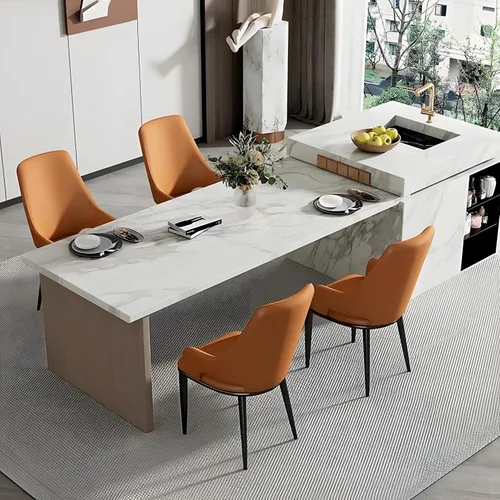 Miniatura 8 de Juego de 2 sillas de comedor modernas, sillas de metal con costuras y patas de metal, sillas de cocina modernas tapizadas de piel sintética, silla