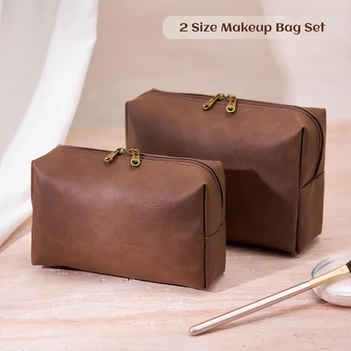 Miniatura 3 de Bolsa de cosméticos personalizada pequeña pana maquillaje bolsa de viaje organizador de cepillos de almacenamiento, Marrón