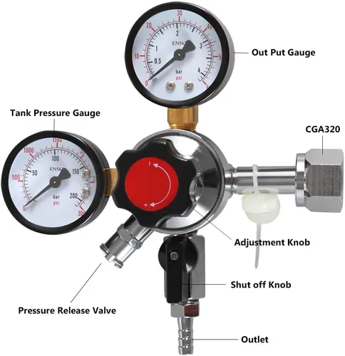 Miniatura 2 de Regulador de CO2 de barril de cerveza CGA320 - Regulador Kegerator de la marca LUCKEG con válvula de alivio de presión de seguridad, incluye línea