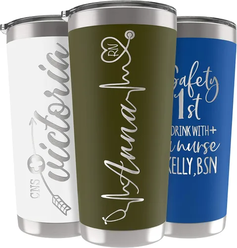 Vaso de enfermera personalizado de 20 onzas con tapa, ejército, grabado con láser, regalos de agradecimiento para enfermeras, regalos de graduación