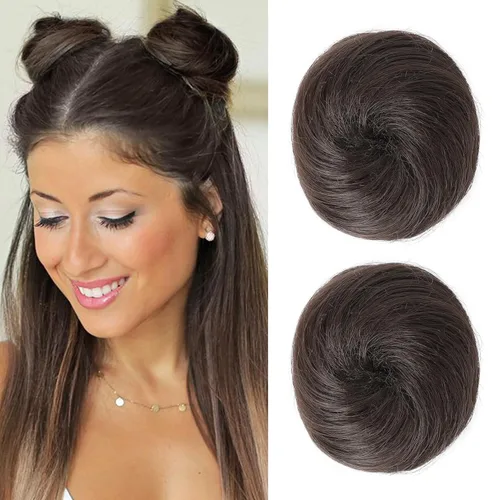 Miniatura 56 de REECHO Piezas de cabello Space Bun, 2 extensiones de moño mini con clip de pinza en extensiones de moño falsas de orejas de gato y desordenadas