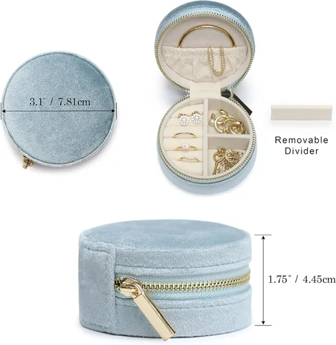 Miniatura 44 de BLUTETE Joyero de viaje organizador de terciopelo con anillos de espejo, aretes, collares, caja organizadora de almacenamiento (negro)