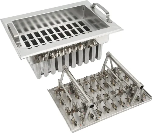Miniatura 6 de Molde de metal para paletas, molde comercial para paletas, 40 agujeros para palitos de acero inoxidable con soporte, molde para paletas de hielo