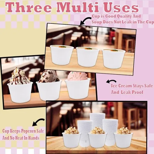 Miniatura 3 de 300 tazas de helado de papel blancas de 8 onzas, taza de helado desechable de 8 onzas, vasos de postre de papeles, tazas de papel para helados