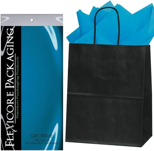 Miniatura 22 de Flexicore Packaging® Bolsas de regalo de papel kraft negro de 8 x 4.75 x 10.25 pulgadas + papel de seda de regalo (azul rey, 5 bolsas)