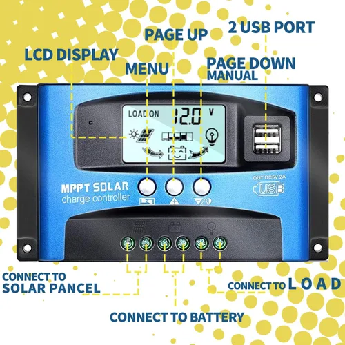 Miniatura 2 de MPPT 40A 12V/24V Controlador Regulador de Carga de Panel Solar con Enfoque Automático y Seguimiento, Puerto USB Dual, Pantalla LCD, Nueva Tecnología