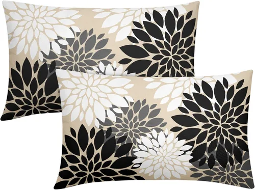 Miniatura 78 de Fundas de Almohada Azul Aguamarina 16X16 Pulgadas Juego de 2, Flores de Dalia Primavera Verano Floral Crema Fundas de Almohada Decorativas