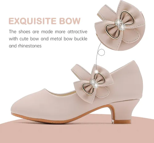 Miniatura 3 de Dufannie Zapatos de vestir para niñas, zapatos planos de princesa Mary Jane con diseño de flores para bodas, fiestas, con purpurina para niños