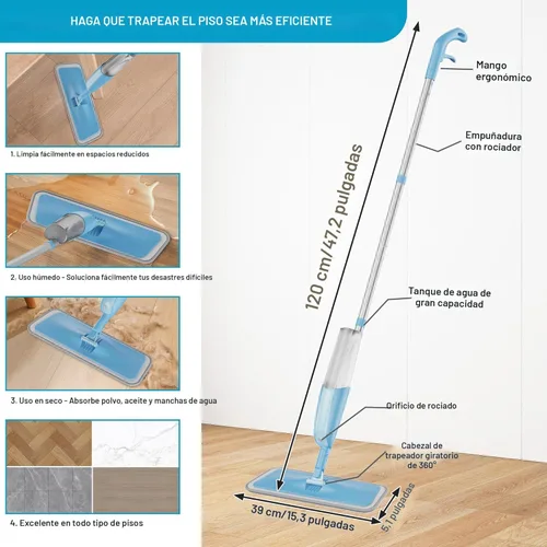 Miniatura 3 de Trapeadores húmedos en aerosol para limpieza de suelos de madera dura: mopa MEXERRIS con 3 almohadillas lavables para Swiffer Powermop - Trapeador