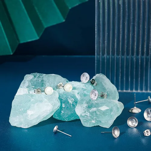 Miniatura 3 de UNICRAFTALE 150 piezas de 3 tamaños de aretes de acero inoxidable para aretes redondos planos y redondos, pegamento de copa de perlas, pasadores
