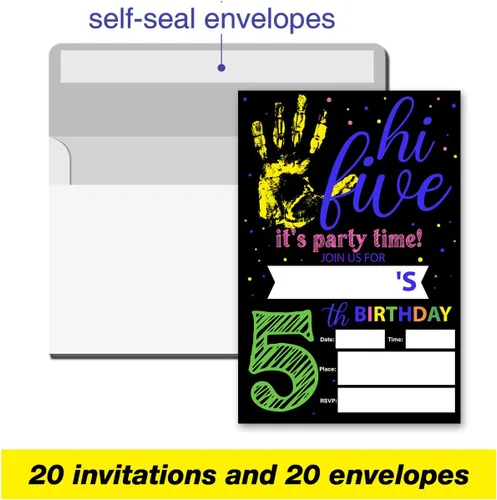 Miniatura 3 de VAHATAN Hola Cinco Invitaciones para fiesta de 5º cumpleaños, 20 paquetes, invitaciones de cumpleaños de 5 años con sobres, tarjetas de invitación