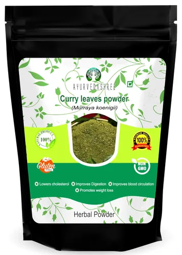 AYURVEDASHREE Curry Leaf Powder 50 Gm | Promueve el crecimiento del cabello | Volumen del cabello | Cabello más grueso | Koenigii Murraya | Natural