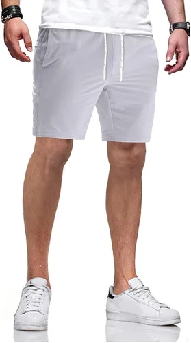 JMIERR Pantalones cortos casuales para hombre, de algodón, con cordón, para verano, playa, tela cruzada, pantalones cortos de golf chinos con