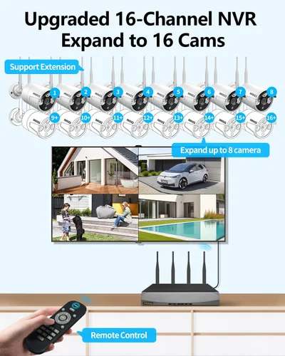 Miniatura 8 de Sistema de cámara de seguridad inalámbrica de 8 canales HD 1080P de 4 TB para uso en exteriores, 8 unidades de 1080P 2.0 megapíxeles inalámbricos