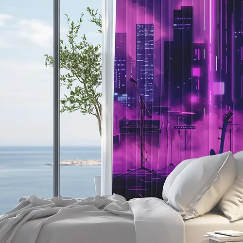 Miniatura 4 de Neon Synthwave Kitchen Curtains 2 Panels, Neon Cyberpunk Blackout Curtains Thermal Insulated Small Window Curtains, Colorful Futuristic Drapes