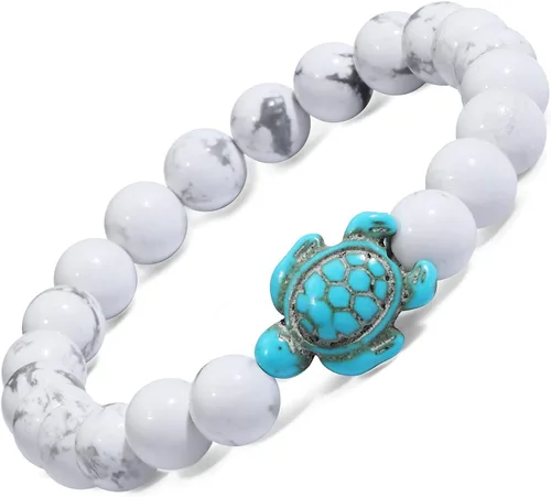 Turtle Bracelet Sea Turtle Beaded Bracelet Father's Day gifts Natutal Stone Stretch Fits Most for Men Women Fashion Jewelry Valentines Day Gifts
