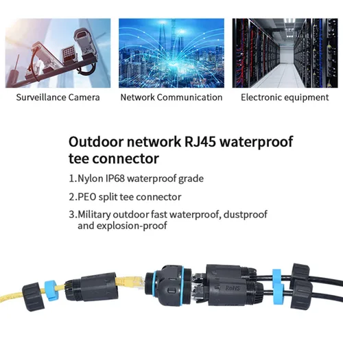 Miniatura 5 de ZUZONG IP68 Conector acoplador divisor RJ45 impermeable, conector Ethernet impermeable divisor de 1 entrada y 2 salidas IP68 conector de cable LAN
