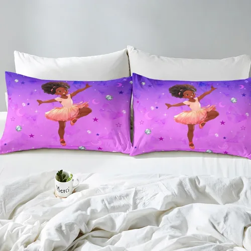 Miniatura 5 de Erosebridal Juego de sábanas tamaño individual para niñas negras y africanas americanas, juego de sábanas psicodélicas moradas de galaxia de ballet
