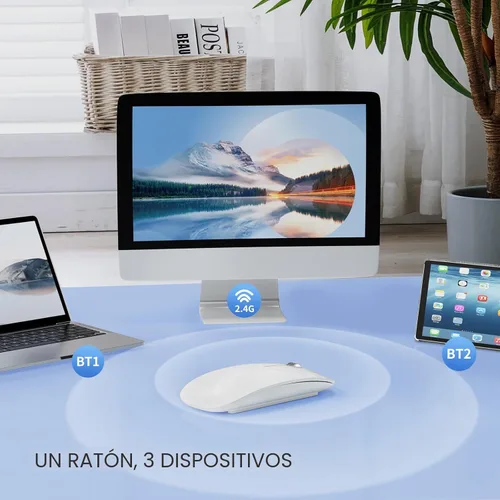 Miniatura 3 de TENMOS M18 Mouse Bluetooth, Mouse inalámbrico recargable USB C, Mouse silencioso de triple modo (Bluetooth dual+USB) para computadora, portátil