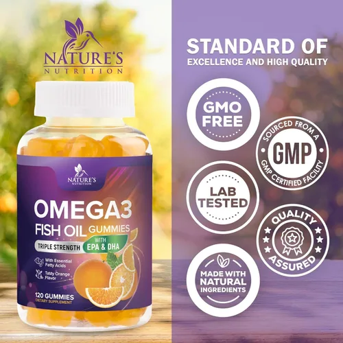 Miniatura 4 de Gomitas de aceite de pescado Omega 3 – 3 veces más fuerte – Suplemento de goma de aceite de pescado Omega 3 de alta absorción con DHA y EPA – Apoyo