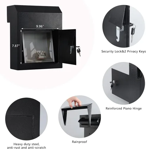 Miniatura 7 de xydled Buzón de correo resistente con cerradura de llave, 15''x12''x6'', buzón de metal con cerradura montado en la puerta, caja de depósito