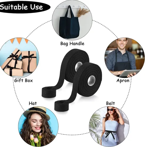 Miniatura 7 de 2 rollos/20 yardas, correas de algodón de 1 pulgada para decoración de manualidades, cinta de costura pesada, bolsas de envoltura para el hogar