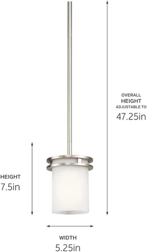 Miniatura 7 de Kichler Hendrik - Mini lámpara colgante de 1 luz con cristal de ópalo grabado satinado en níquel cepillado para cocina, isla y comedor