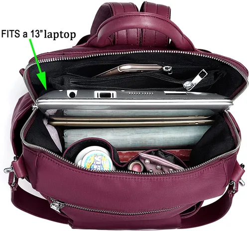 Miniatura 3 de UTO Mochila para mujer, bolsa de hombro de piel lavada sintética para mujer, 380 Rojo, L