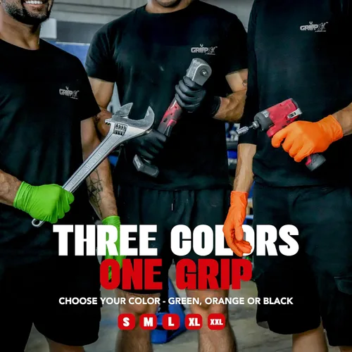 Miniatura 7 de GRIPXX Herkules Grip Guantes de nitrilo resistentes de 8 mil, negros, con textura de diamante 3D elevada - Industriales, sin látex y sin polvo