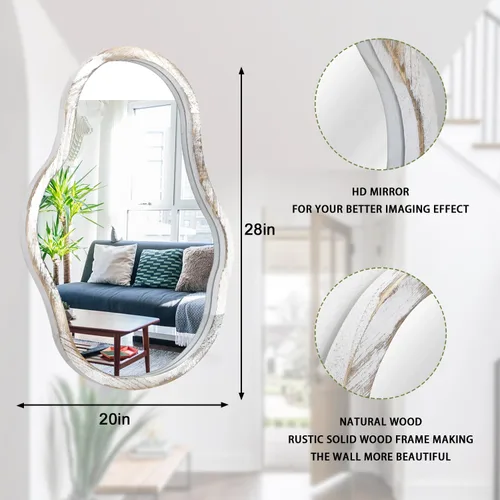 Miniatura 2 de Espejo asimétrico para pared, con marco de madera de nube irregular, moderno, único, decorativo, artístico, para dormitorio, sala de estar, baño