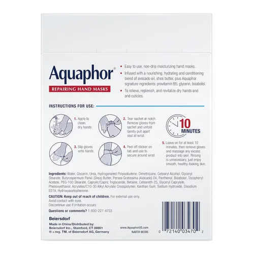 Miniatura 13 de Aquaphor Mascarillas reparadoras de manos, guantes hidratantes para manos secas, hidratante para piel seca con aceite de aguacate y manteca