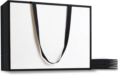 Miniatura 10 de Bolsas de regalo en blanco y negro con asas de cinta, 10 unidades de 12.5 x 4.5 x 11 pulgadas, bolsa de regalo blanca y negra, bolsas de regalo