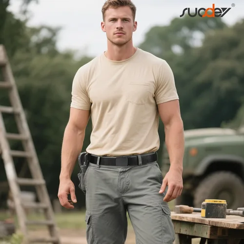 Miniatura 2 de SUOSDEY Cinturones de nylon para hombres Cinturón táctico militar de la web hebilla de metal resistente 1.5 pulgadas A-Negro