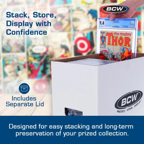 Miniatura 5 de BCW Caja de almacenamiento de cómics graduada, 10 unidades, papel corrugado blanco duradero, compatible con CGC Comics, capacidad para cómics de 35