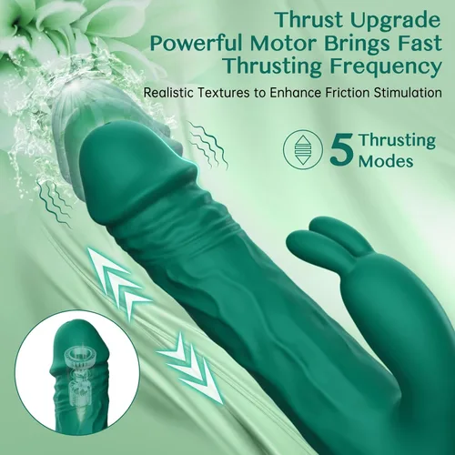 Miniatura 3 de Vibrador de punto G de empuje de conejo para mujeres, 5 modos de empuje y 10 vibraciones Realistic Body-Safe Silicone Dildo Clitoral Stimulation