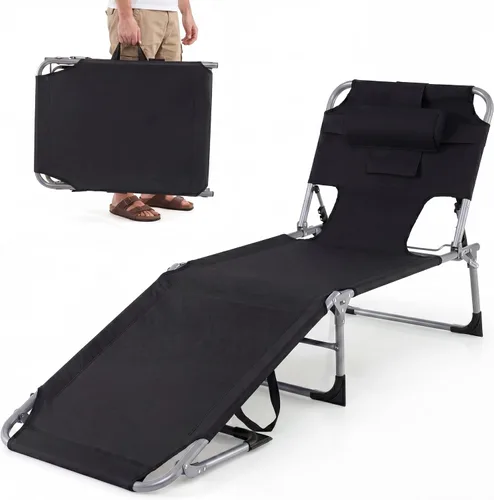 Miniatura 16 de Goplus Silla bronceadora, silla de playa plegable con agujero para cara y brazo, posición ajustable, almohada extraíble, bolsillo lateral, silla