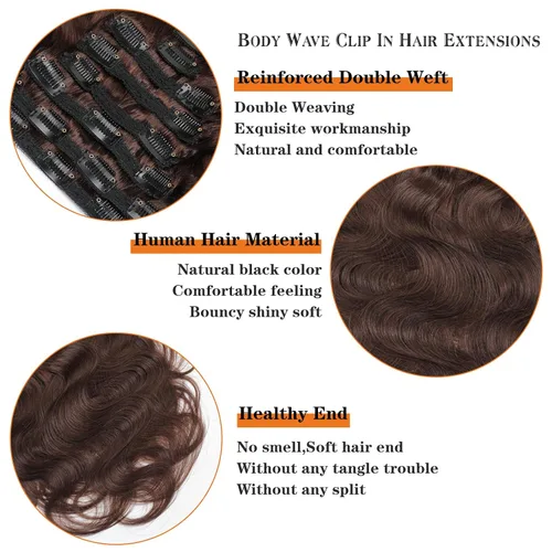 Miniatura 3 de Clip in Hair Extensions Real Human Hair Extensions Clip Ins 120g Grade Body Wave 8Pcs 100% 10A Brazilian Remy Hair Extensions 24 Inch