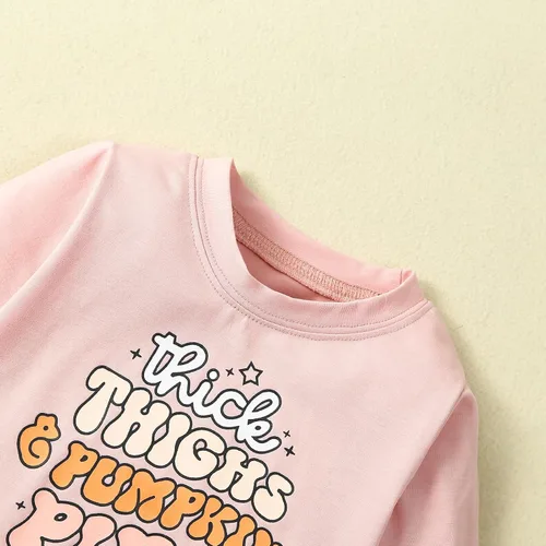Miniatura 113 de Conjunto de sudadera con cuello redondo y estampado de pastel de calabaza para niña, camiseta y pantalones acampanados
