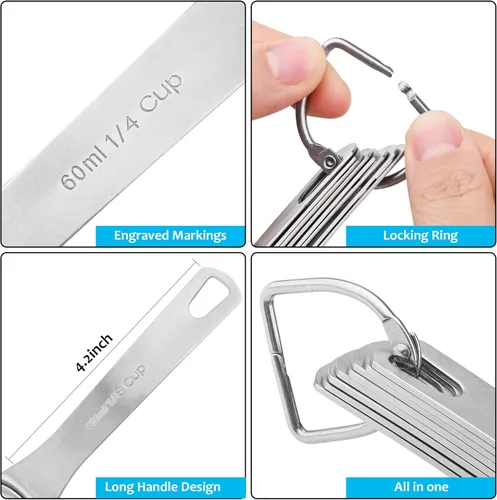 Miniatura 3 de Juego de tazas medidoras, juego de tazas medidoras de acero inoxidable 18/8 para hornear y cocina, taza métrica y de metal estadounidense