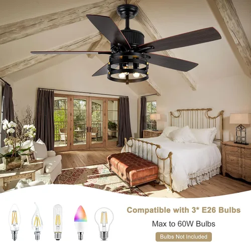 Miniatura 4 de Farmhouse Ceiling Fan with Light and Remote, 52 Inch Indoor Outdoor Ceiling Fans for Patios, Rustic Ceiling Fan with 5 Dual Finish Blades