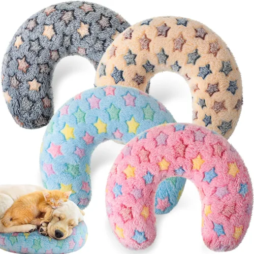 Miniatura 11 de Sweetude 4 almohadas para gatos, cama de cachorro, mullidas y calmantes para mascotas, regalos suaves con forma de media rosquilla en forma de U