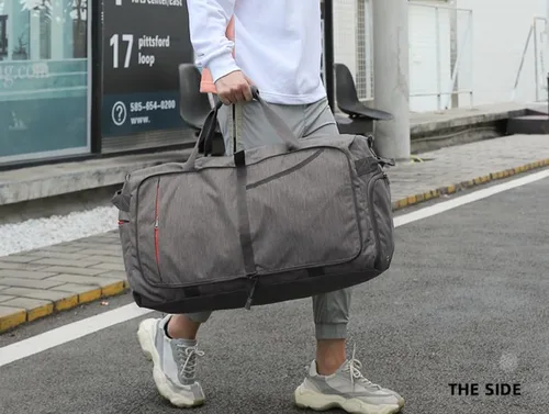 Miniatura 7 de Bolsa de lona grande para el fin de semana, bolsa de lona de embarque con bolsillo para zapatos, viajes, gimnasio, bolsa de mano de trabajo, 65