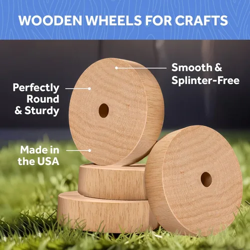 Miniatura 3 de Ruedas de madera de losa de 1 pulgada de diámetro para manualidades, agujero de 1/4 pulgadas, 3/8 pulgadas de grosor, paquete de 100 mini ruedas