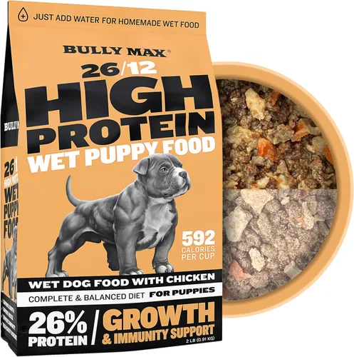 Bully Max Wet Puppy Food - Alimento suave para perros con alto contenido de proteínas, deshidratado y fresco al instante, con pollo, crecimiento
