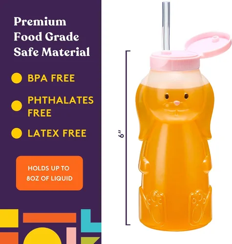 Miniatura 6 de Special Supplies Honey Bear - Taza de paja para bebés, paquete de 4, divertida bebida de entrenamiento de destete con forma de animal