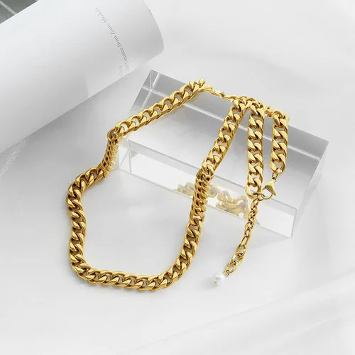 Miniatura 6 de CLASSYZINT Gargantilla de cadena de eslabones cubanos de oro para mujer, collar de cadena de oro grueso de 0.354in de grosor, collar de moda